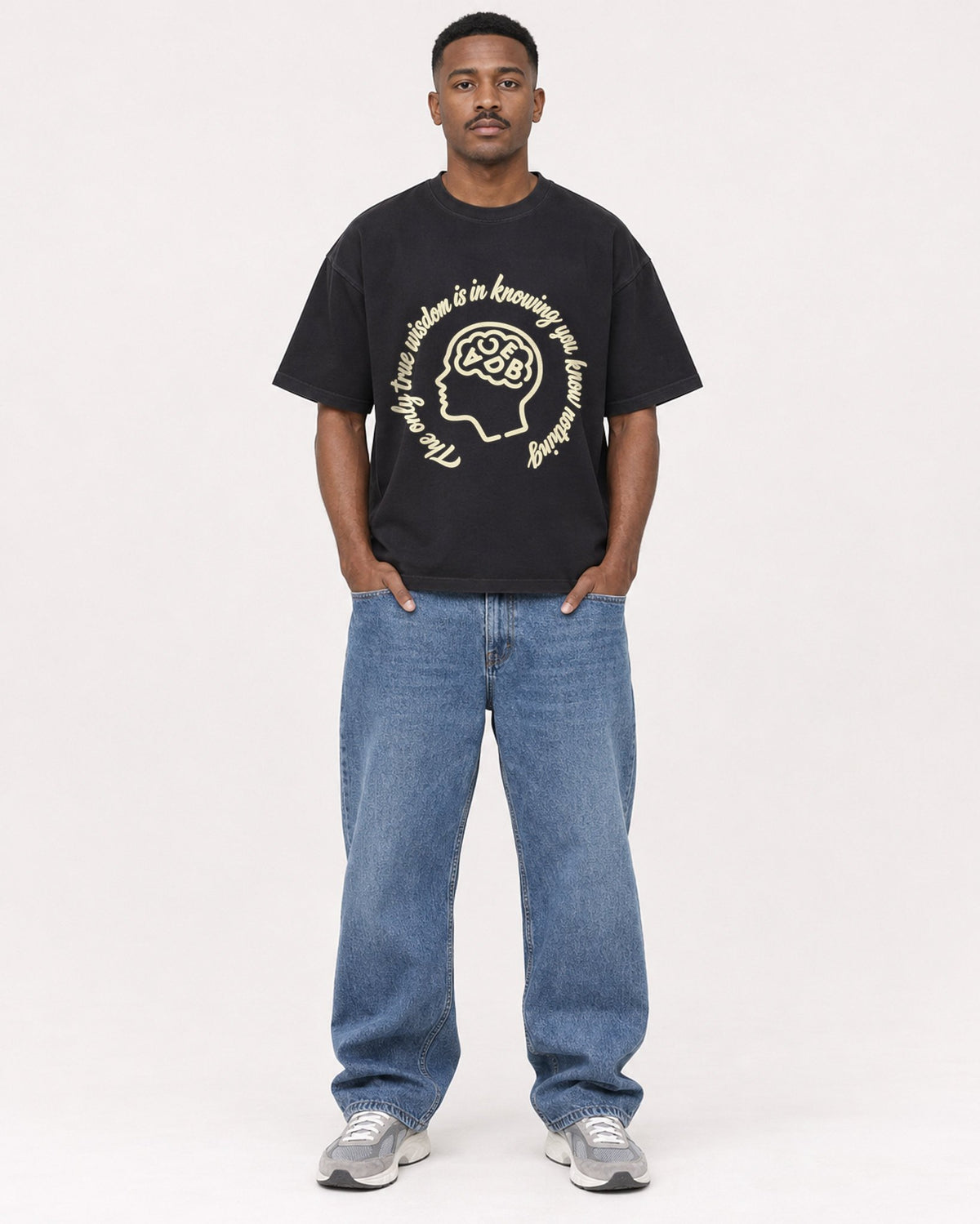 Mockup Boxy Heavyweight Tee Black male full-body 14