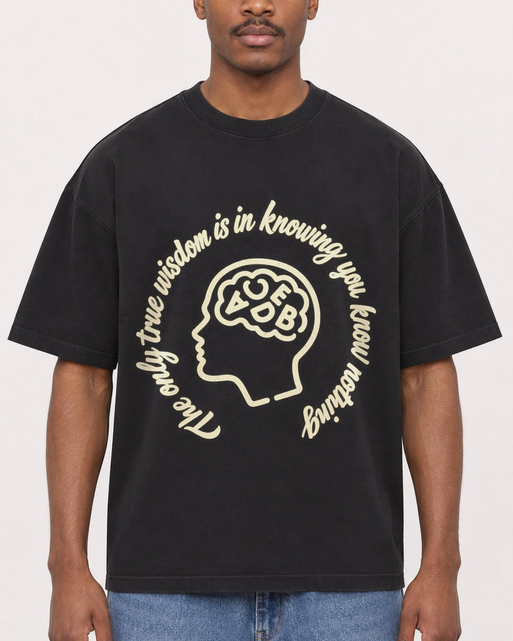 Mockup Boxy Heavyweight Tee Black male close-up 14