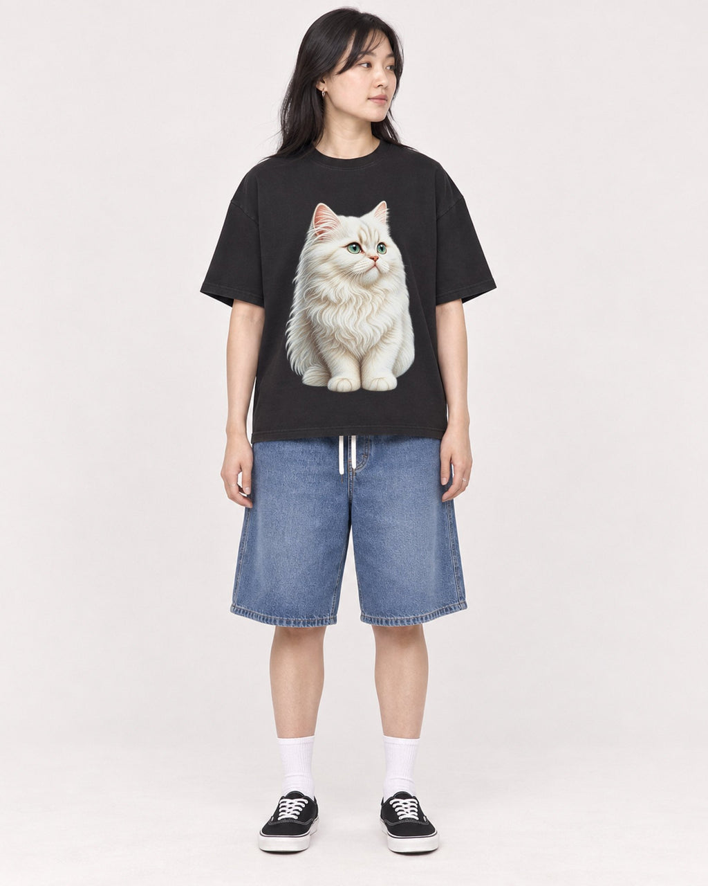 Mockup Boxy Heavyweight Tee Black female full-body 13