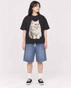 Mockup Boxy Heavyweight Tee Black female full-body 13