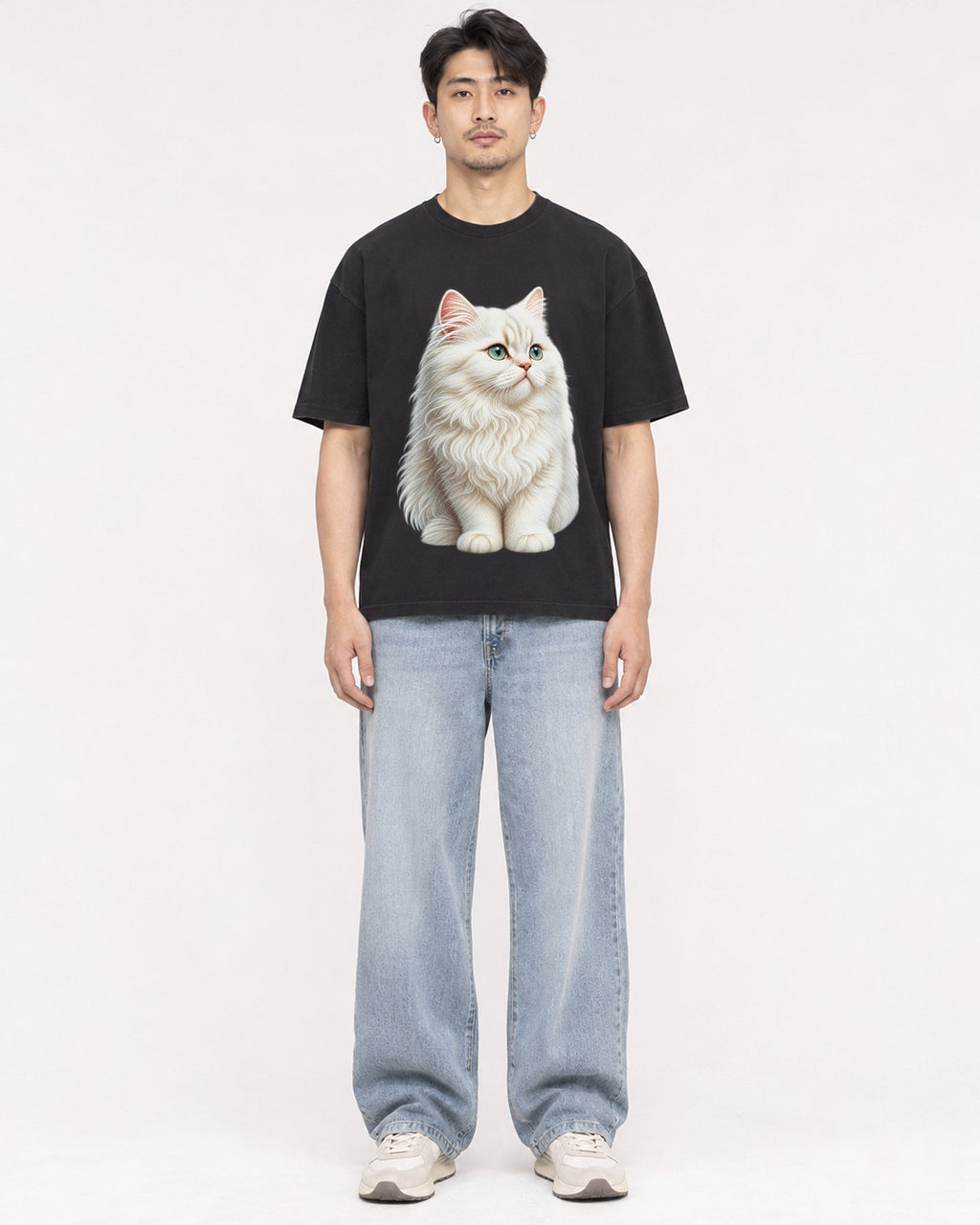 Mockup Boxy Heavyweight Tee Black male full-body 13