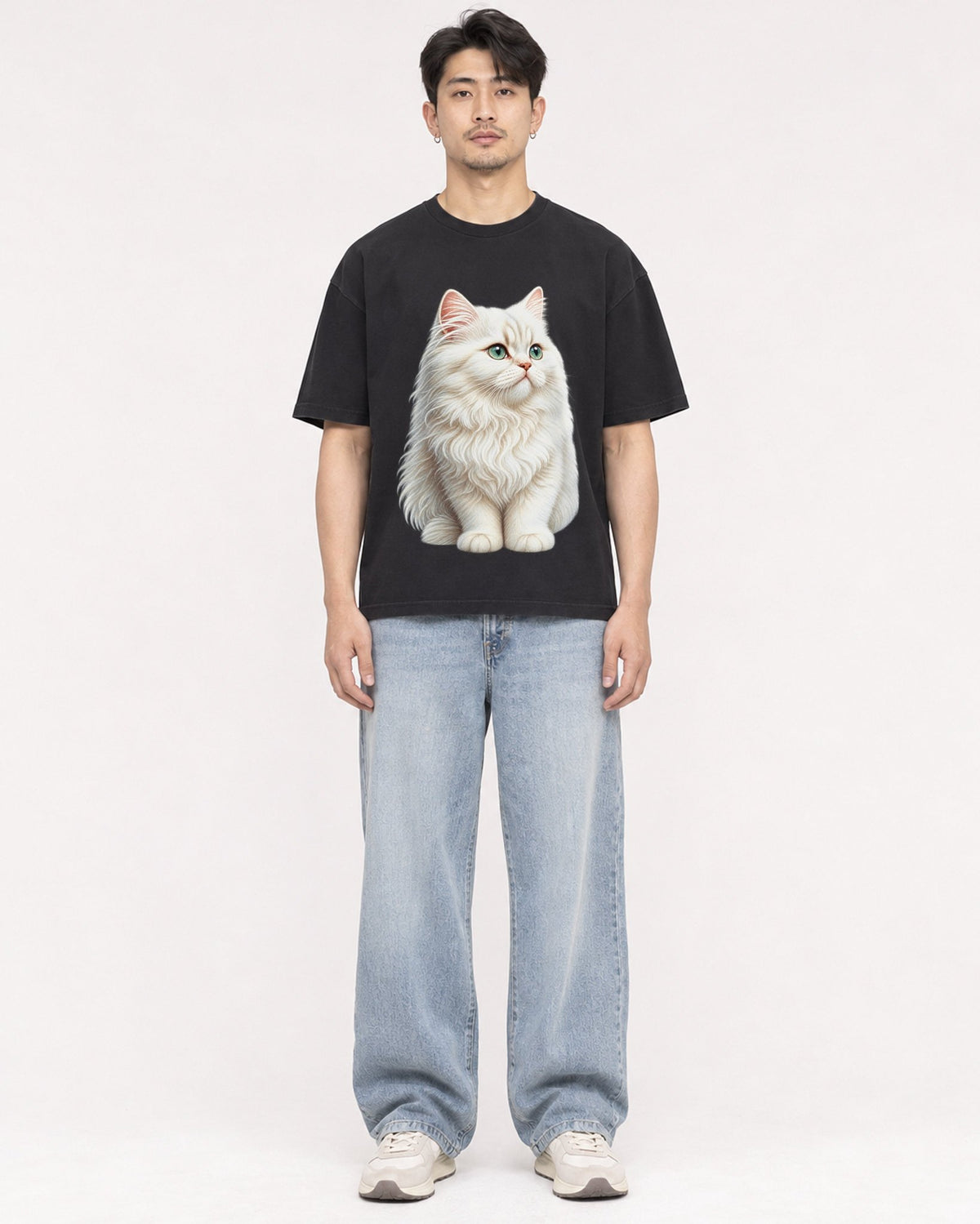 Mockup Boxy Heavyweight Tee Black male full-body 13