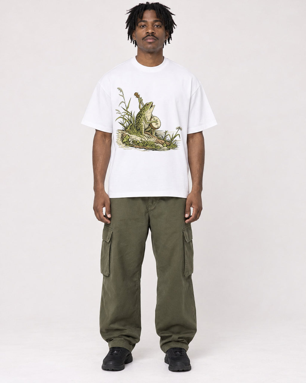 Mockup Boxy Heavyweight Tee White male full-body 04