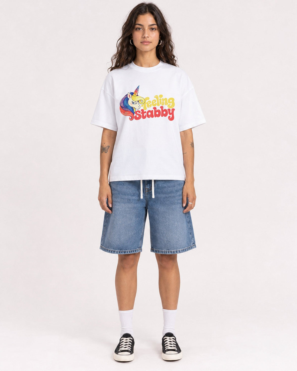 Mockup Boxy Heavyweight Tee White female full-body 06
