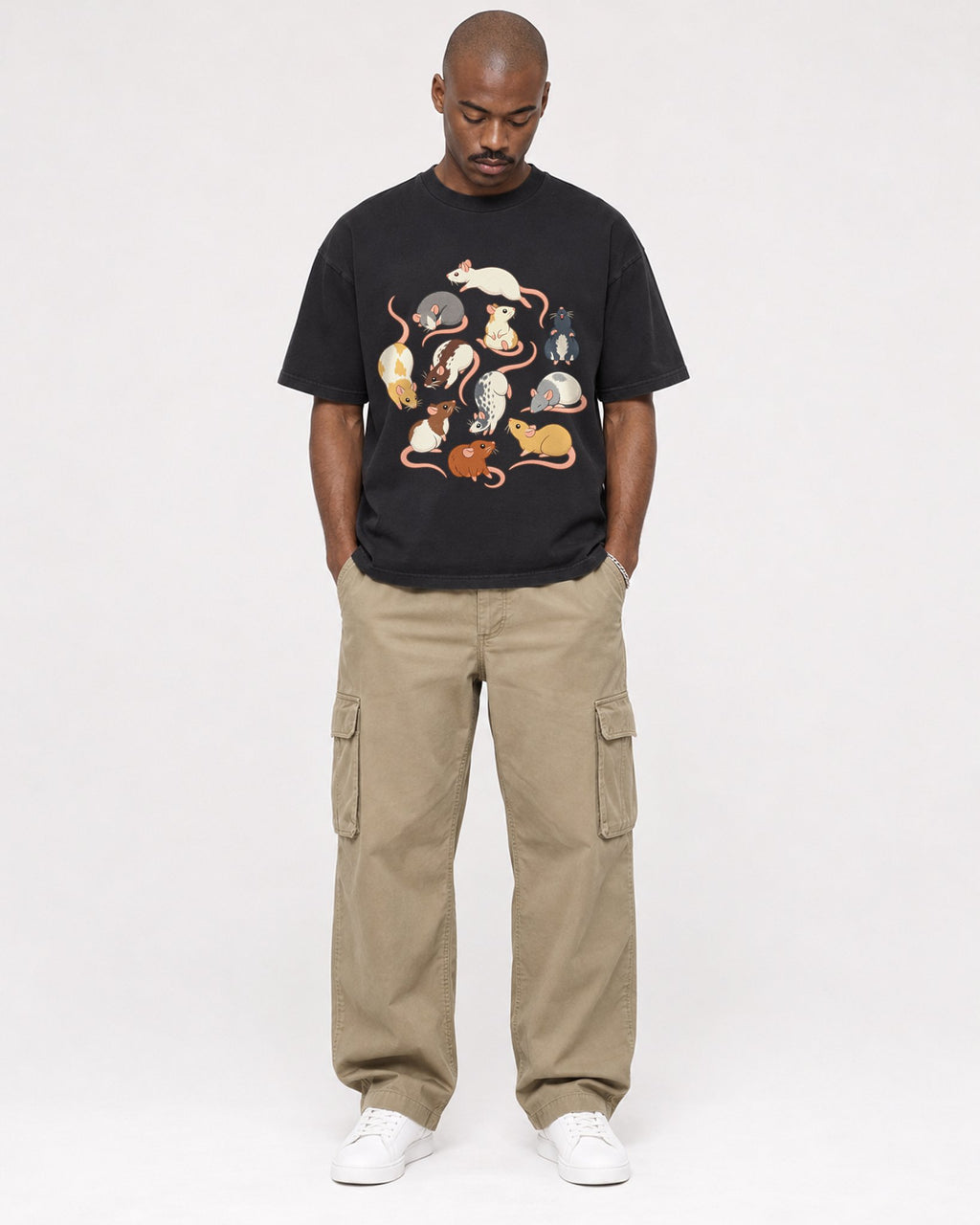 Mockup Boxy Heavyweight Tee Black male full-body 44
