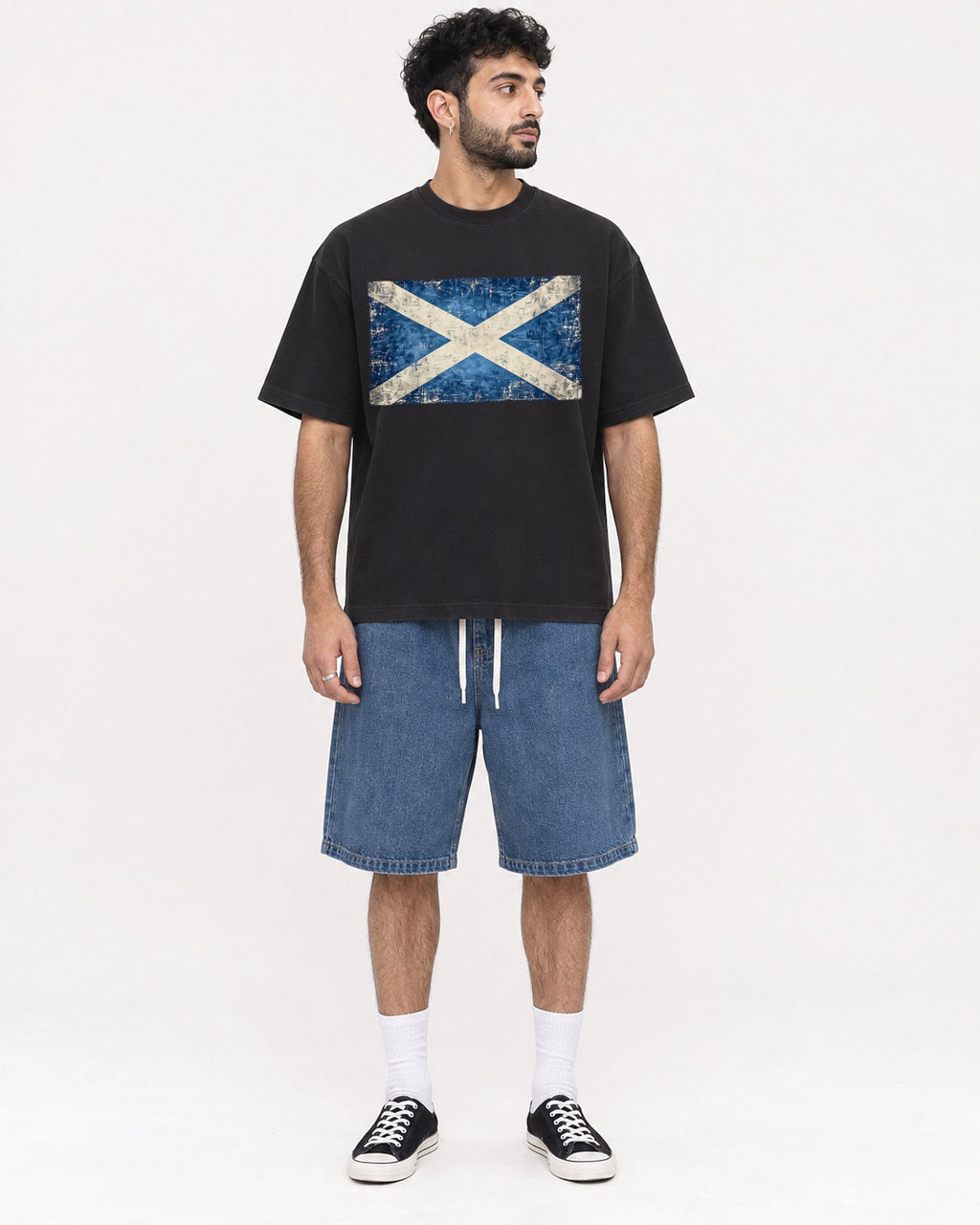 Mockup Boxy Heavyweight Tee Black male full-body 07