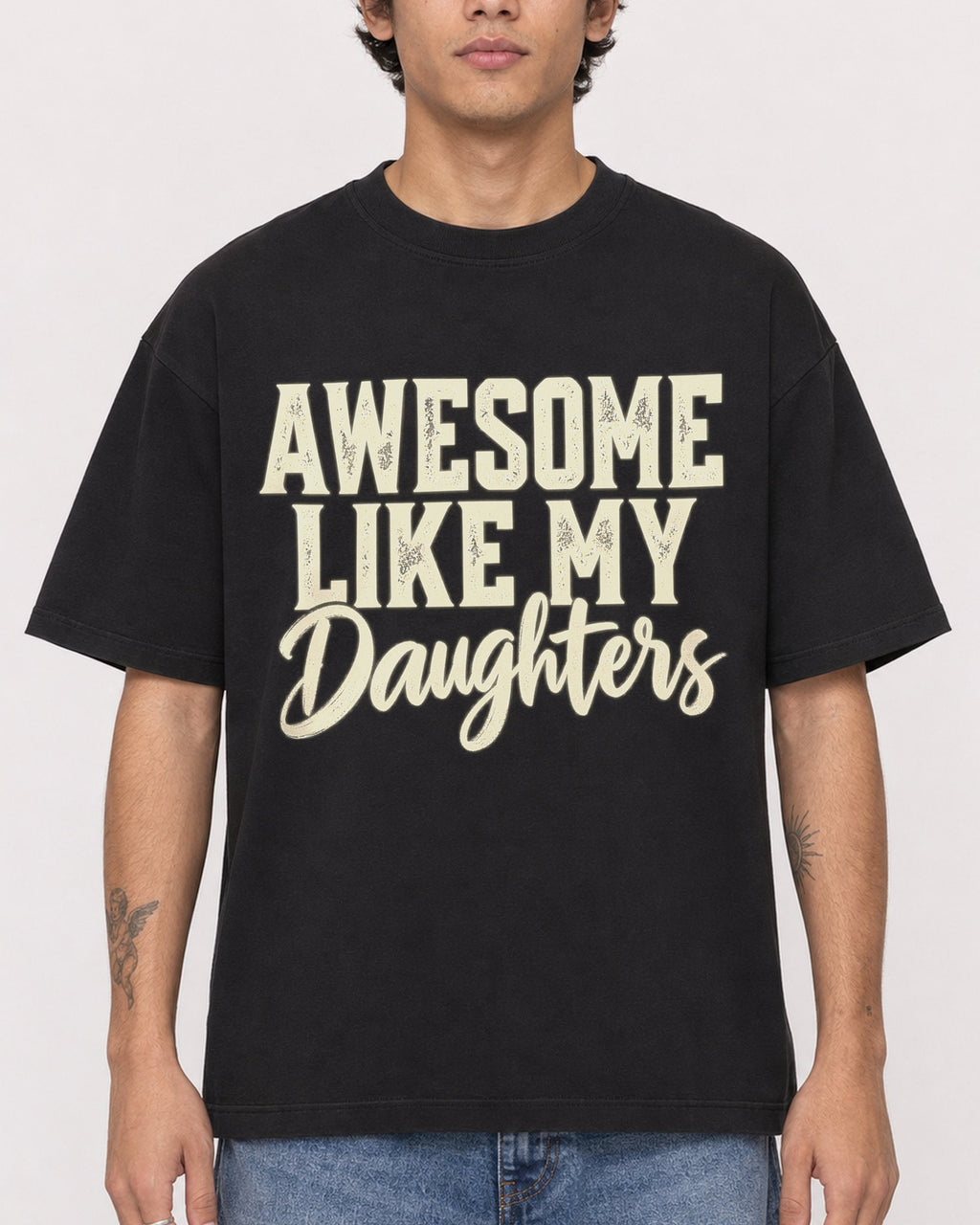 Mockup Boxy Heavyweight Tee Black male close-up 06