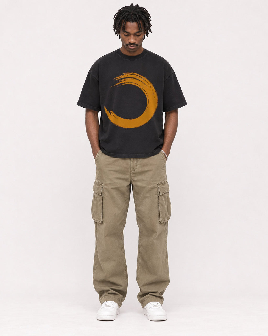 Mockup Boxy Heavyweight Tee Black male full-body 04