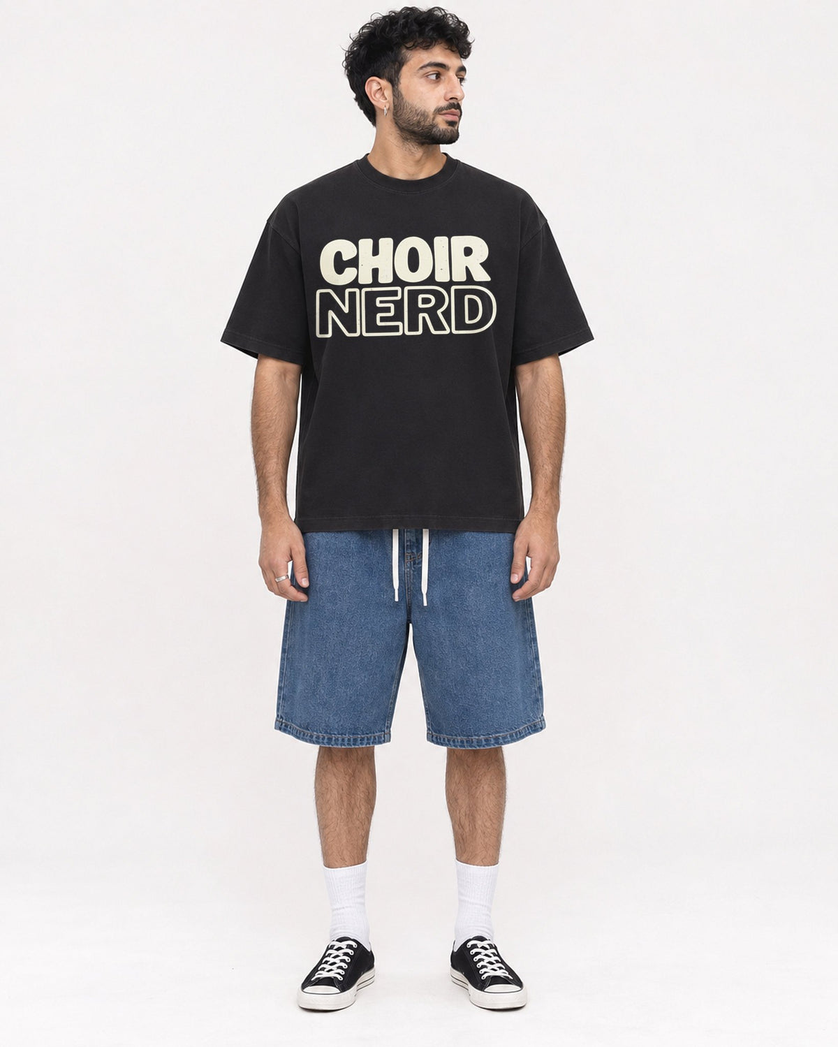 Mockup Boxy Heavyweight Tee Black male full-body 07