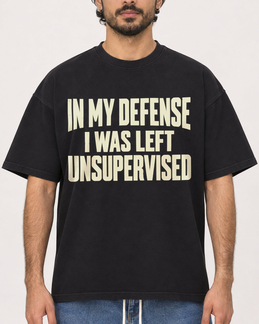 Mockup Boxy Heavyweight Tee Black male close-up 47