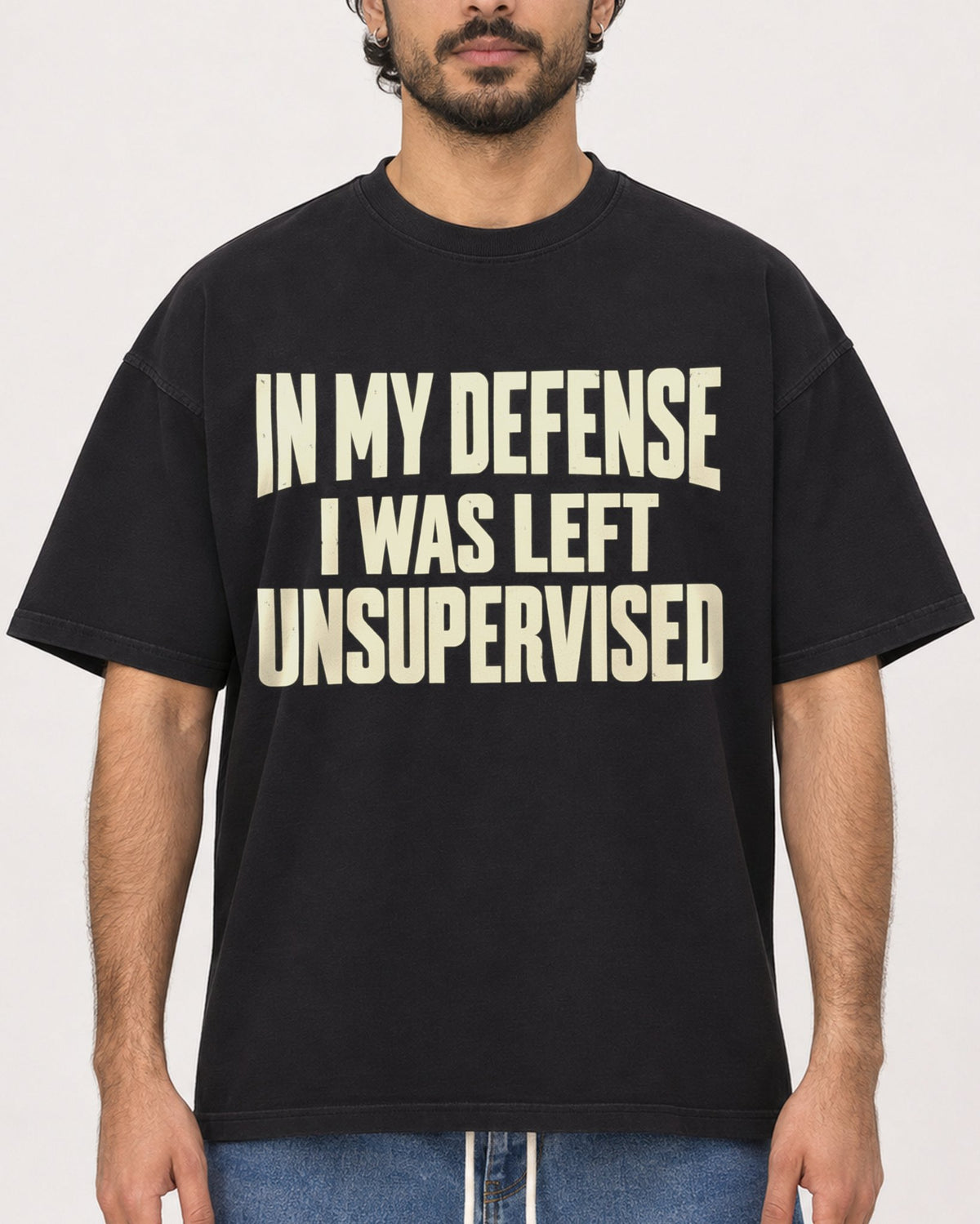 Mockup Boxy Heavyweight Tee Black male close-up 47