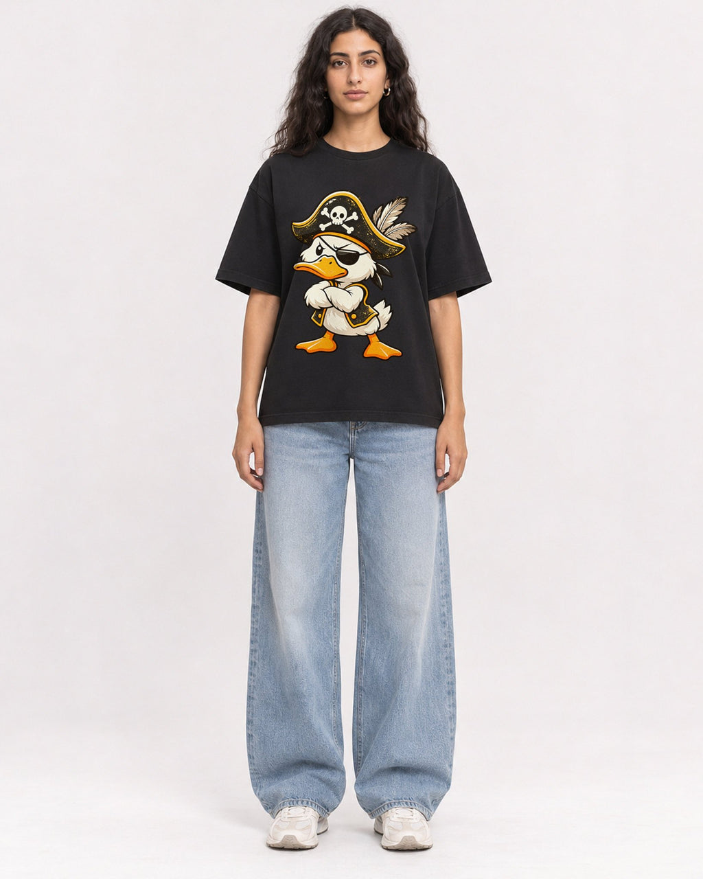 Mockup Boxy Heavyweight Tee Black female full-body 07