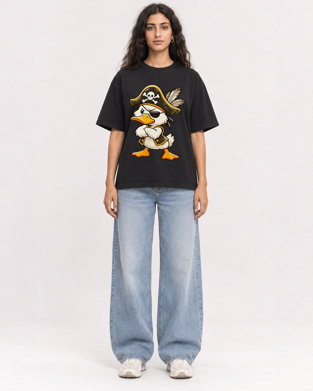 Mockup Boxy Heavyweight Tee Black female full-body 07