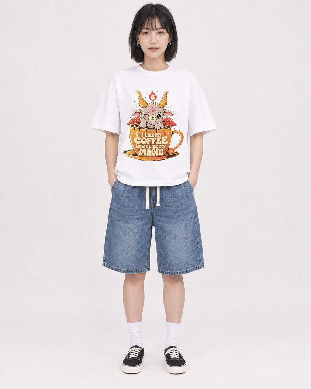 Mockup Boxy Heavyweight Tee White female full-body 11