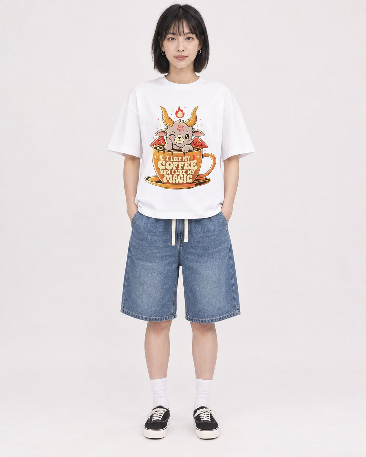 Mockup Boxy Heavyweight Tee White female full-body 11