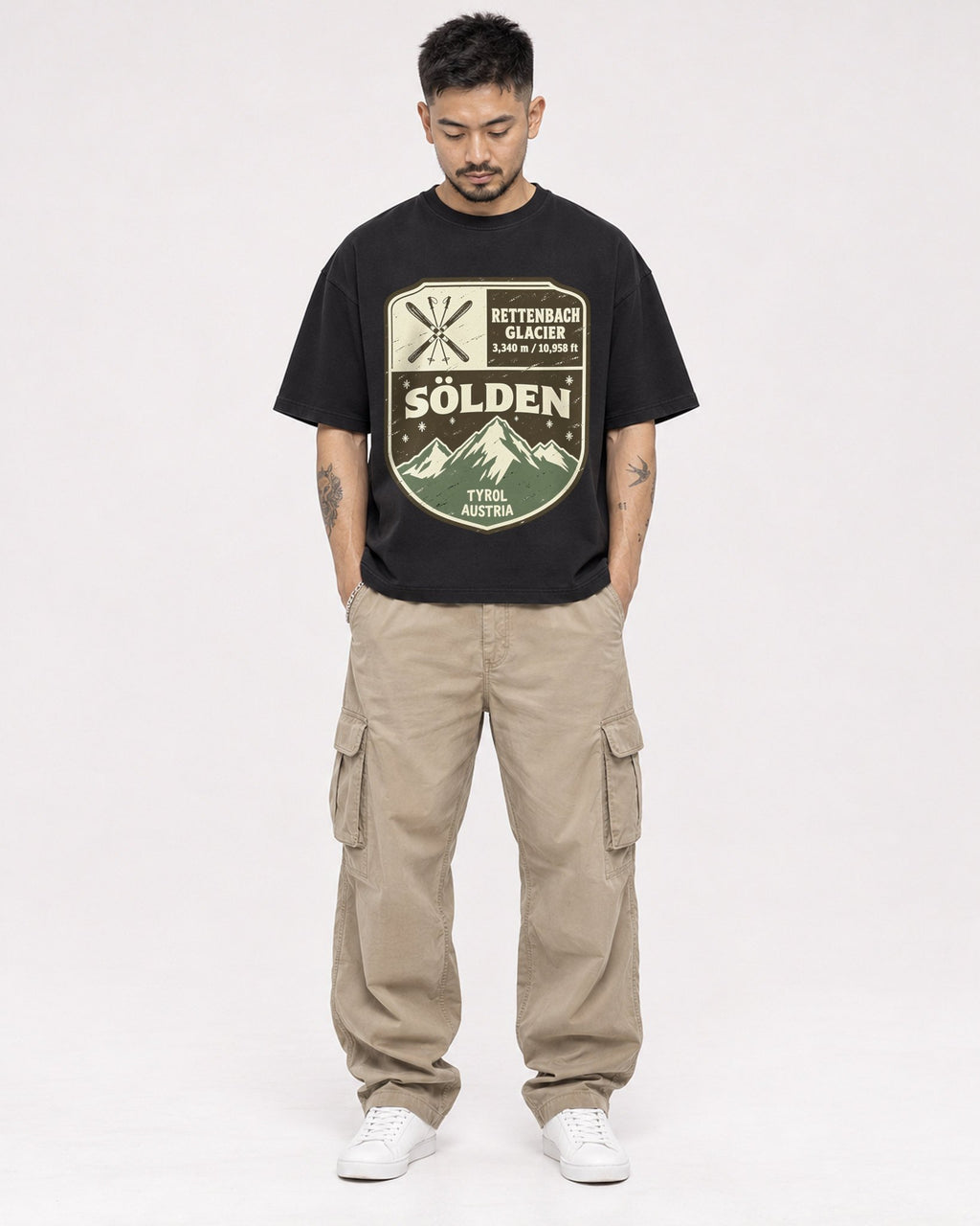 Mockup Boxy Heavyweight Tee Black male full-body 12