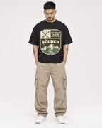 Mockup Boxy Heavyweight Tee Black male full-body 12