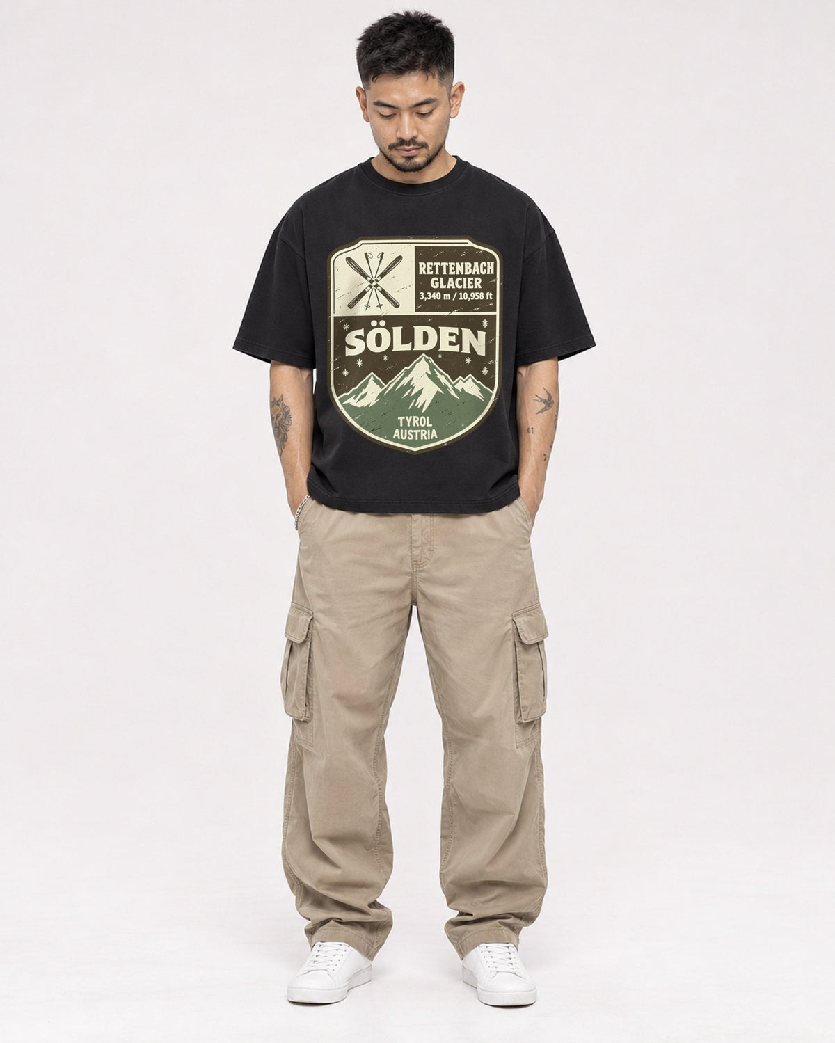 Mockup Boxy Heavyweight Tee Black male full-body 12
