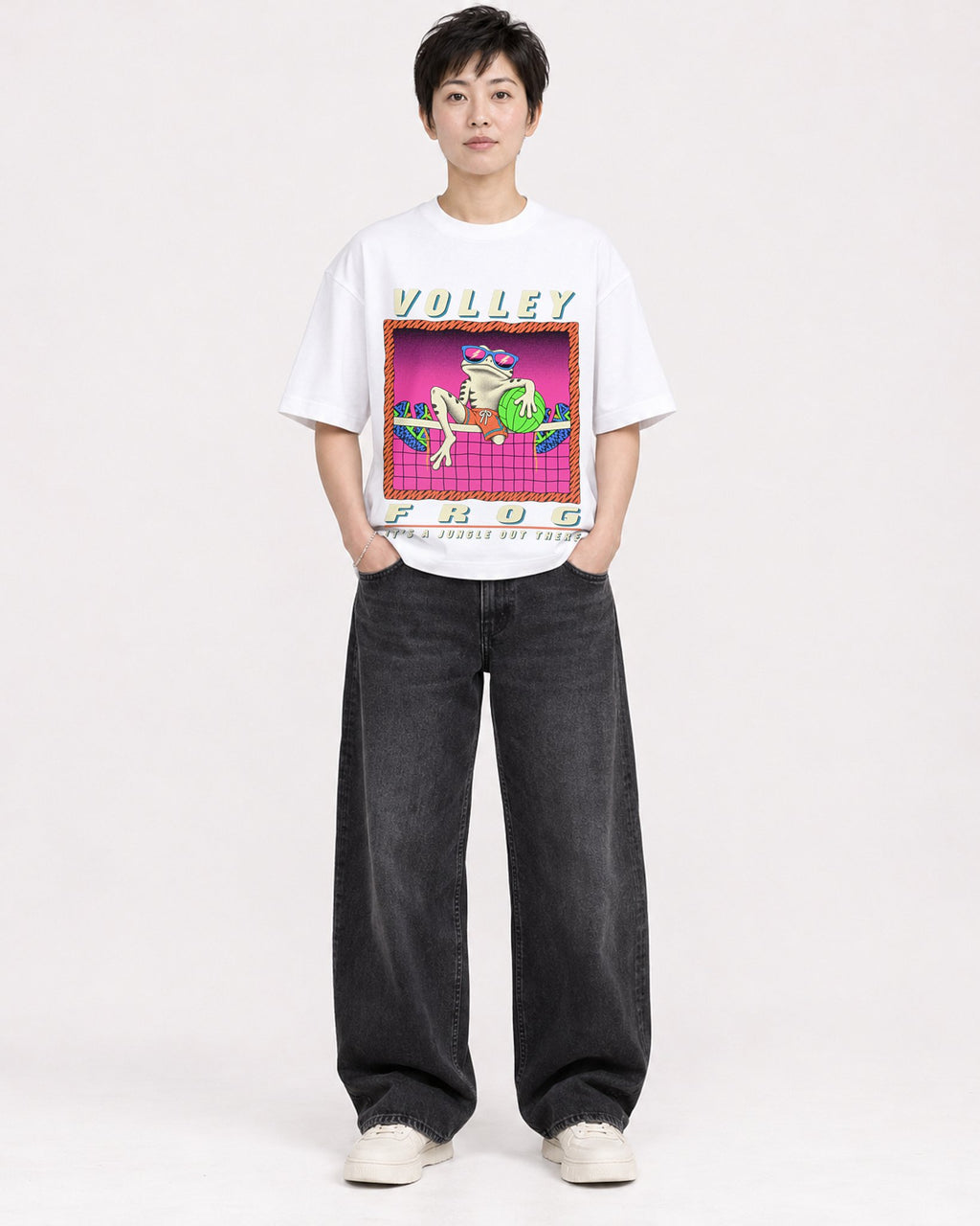 Mockup Boxy Heavyweight Tee White female full-body 23