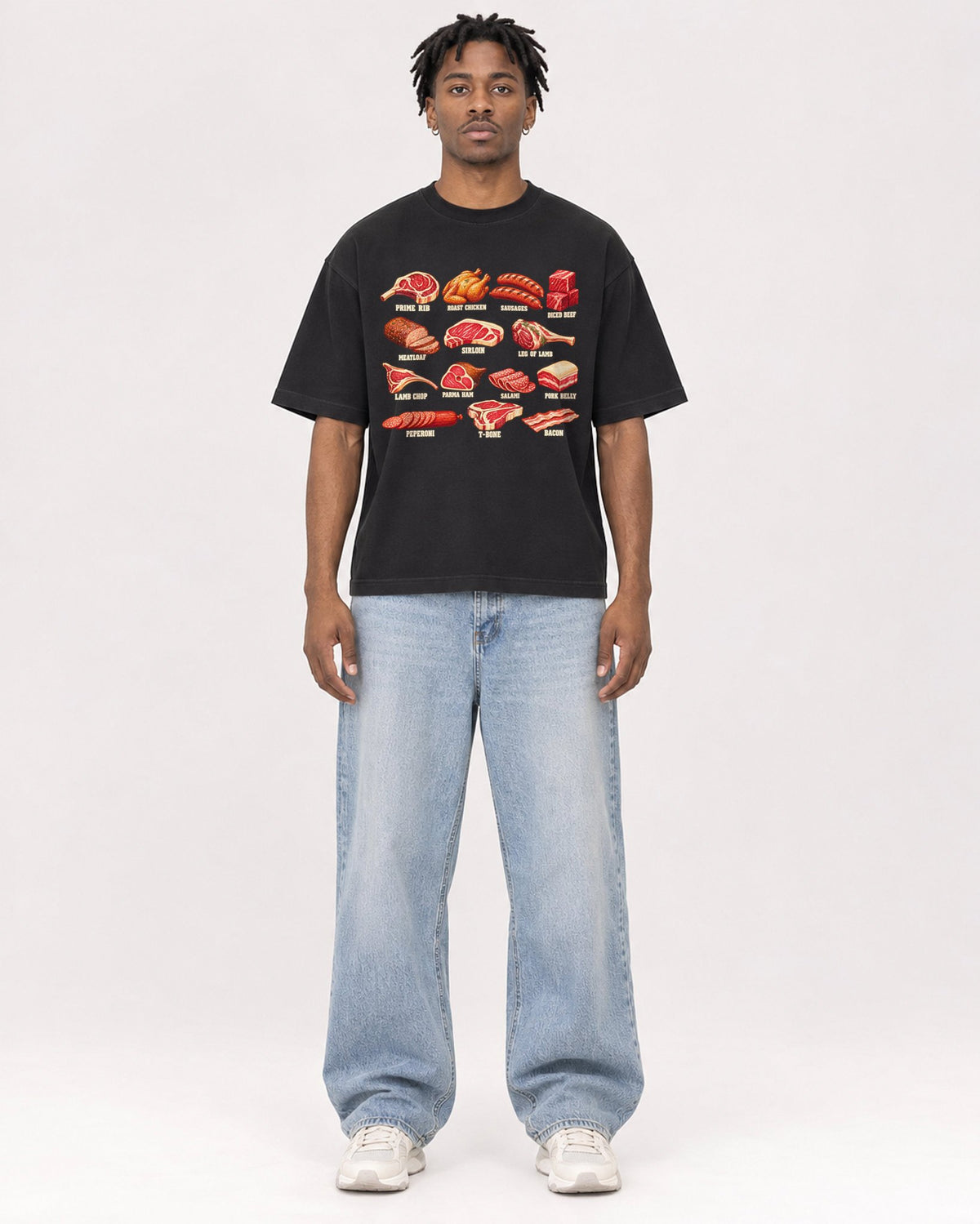 Mockup Boxy Heavyweight Tee Black male full-body 05