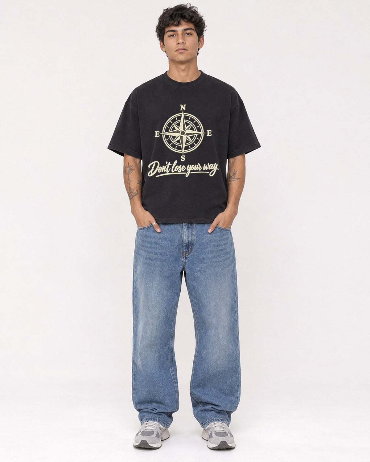 Mockup Boxy Heavyweight Tee Black male full-body 06