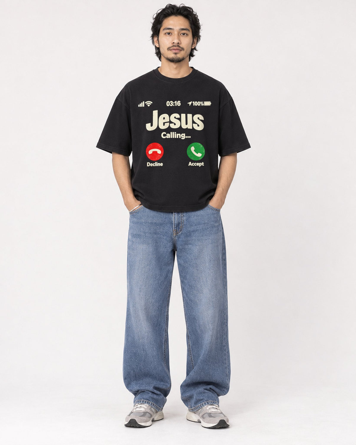 Mockup Boxy Heavyweight Tee Black male full-body 22