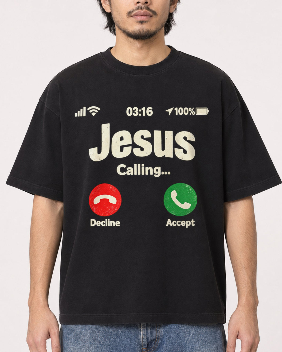 Mockup Boxy Heavyweight Tee Black male close-up 22