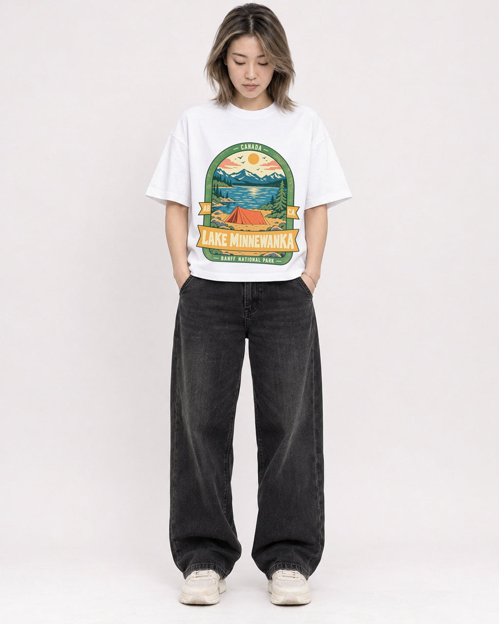 Mockup Boxy Heavyweight Tee White female full-body 33