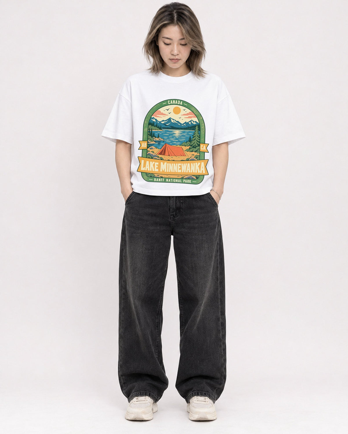 Mockup Boxy Heavyweight Tee White female full-body 33