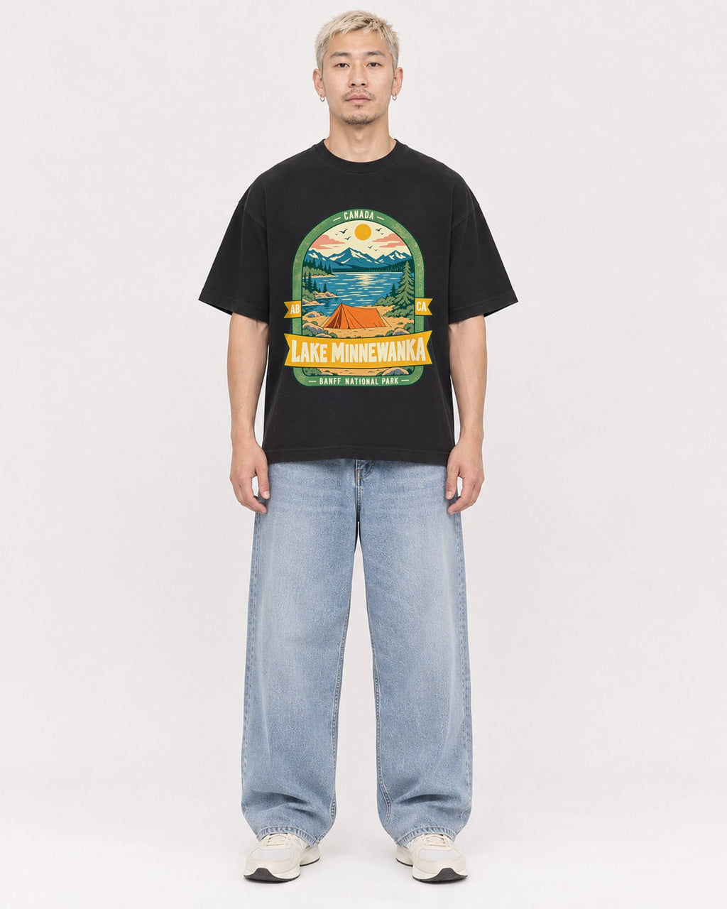Mockup Boxy Heavyweight Tee Black male full-body 33