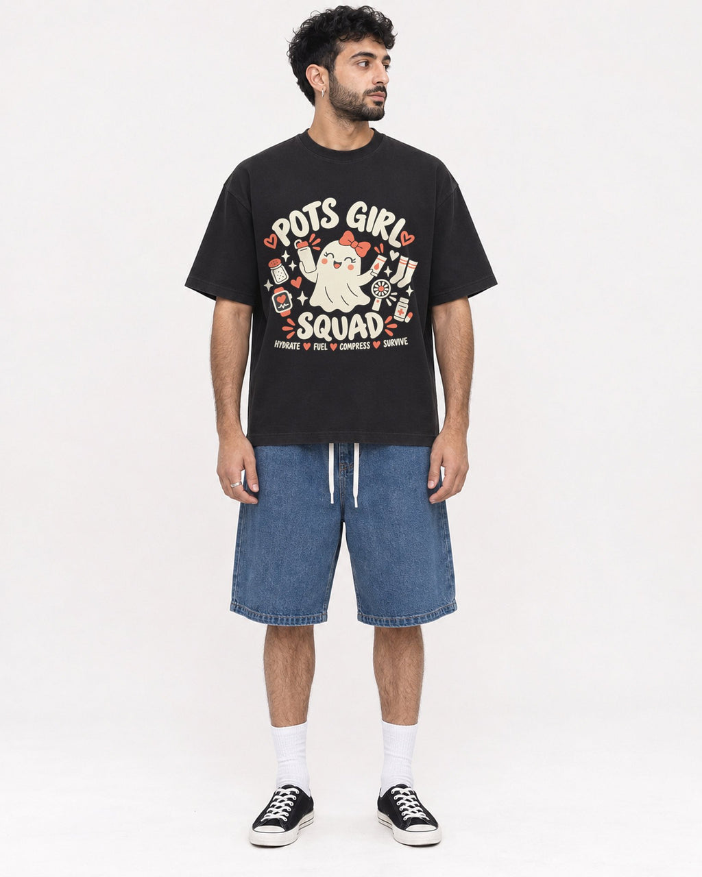 Mockup Boxy Heavyweight Tee Black male full-body 07
