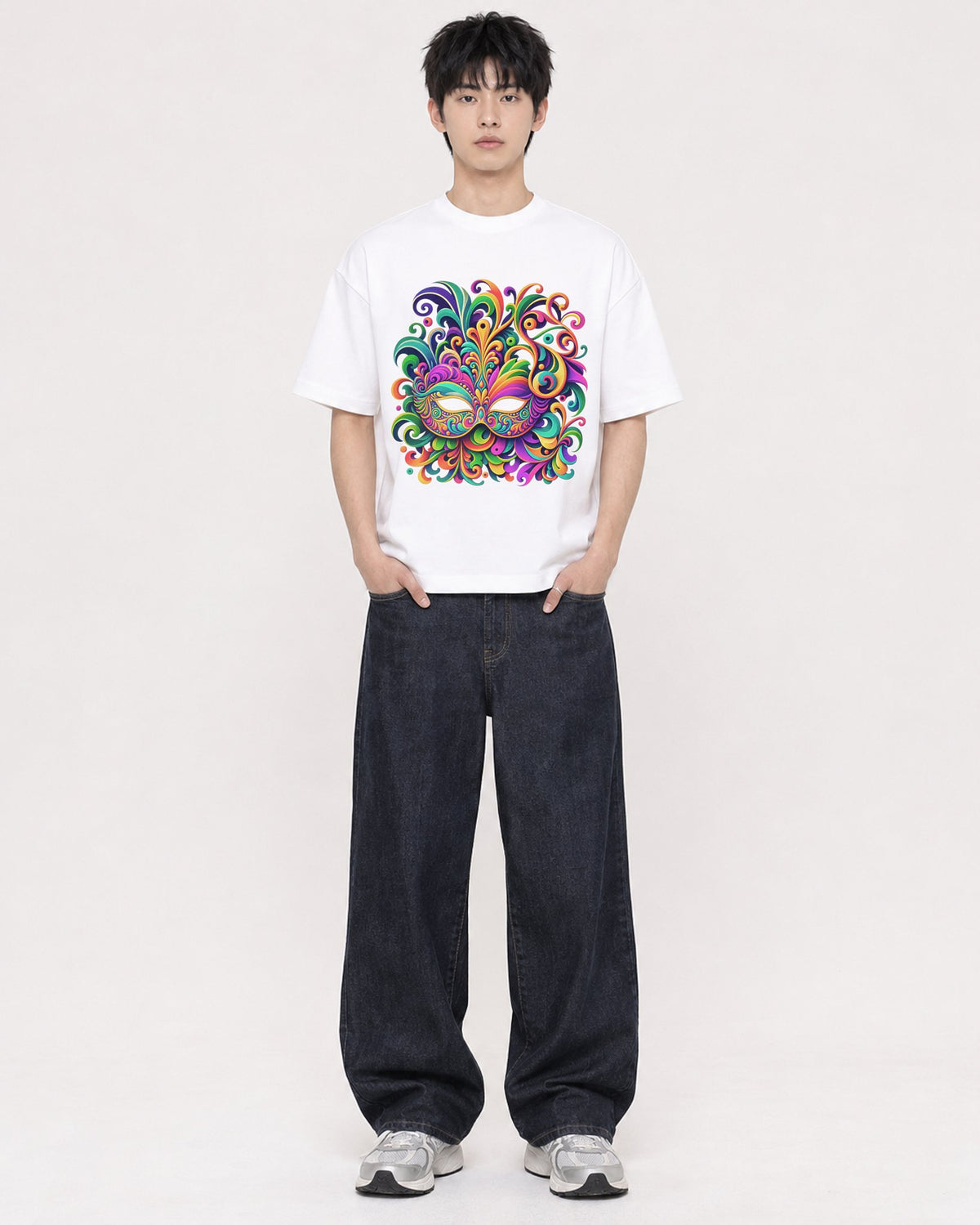 Mockup Boxy Heavyweight Tee White male full-body 01