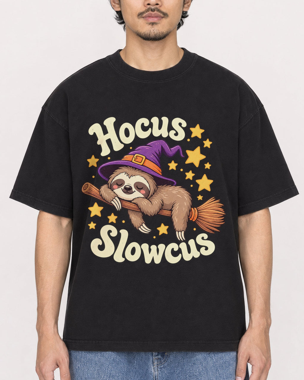 Mockup Boxy Heavyweight Tee Black male close-up 02