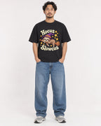Mockup Boxy Heavyweight Tee Black male full-body 02