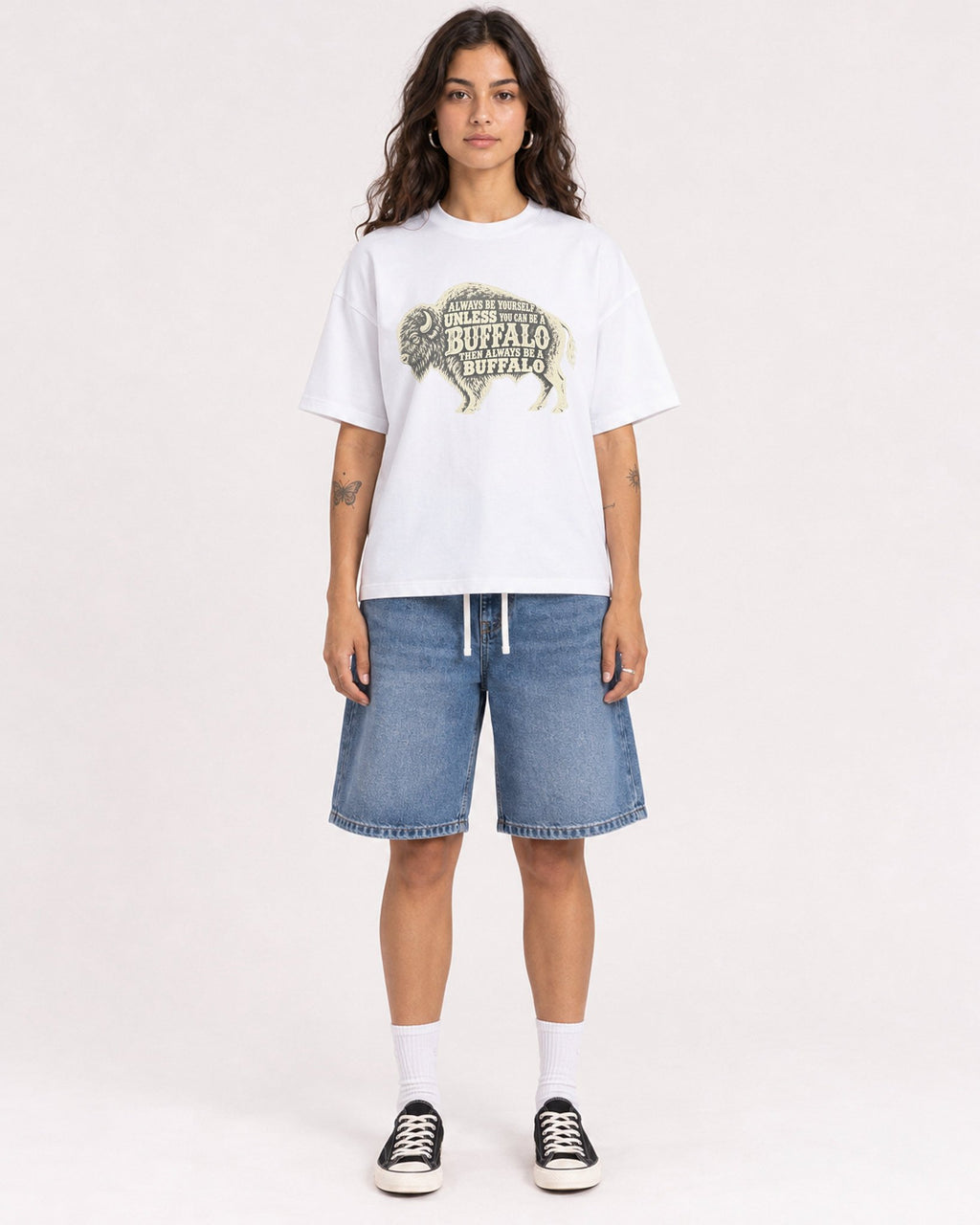 Mockup Boxy Heavyweight Tee White female full-body 06