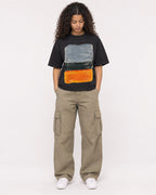 Mockup Boxy Heavyweight Tee Black female full-body 10