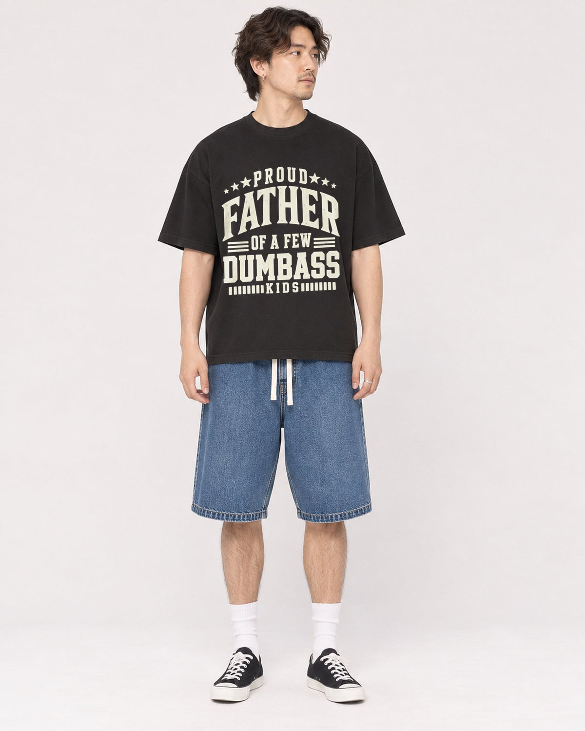 Mockup Boxy Heavyweight Tee Black male full-body 03