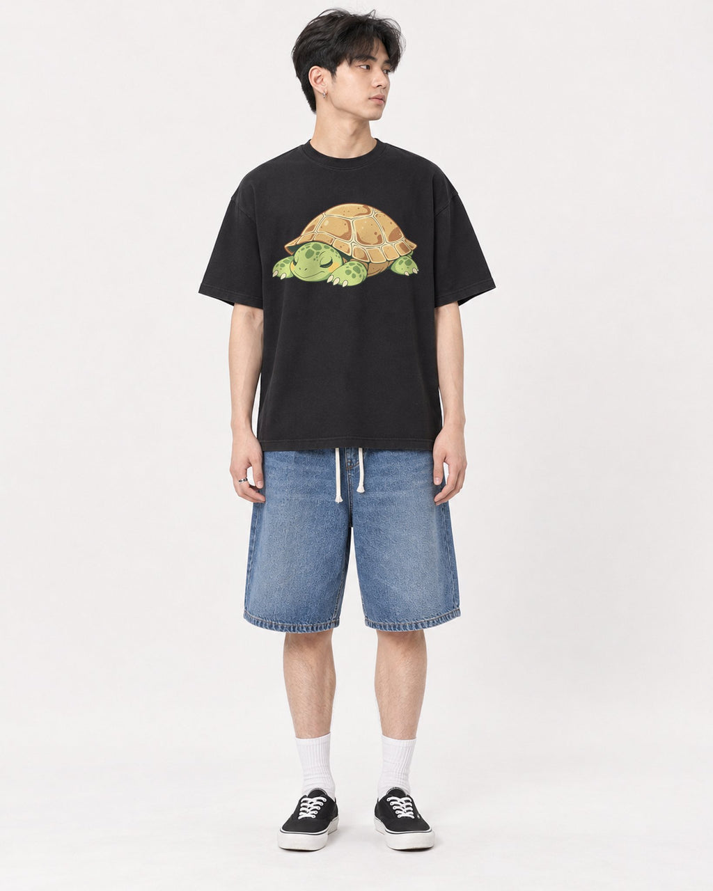 Mockup Boxy Heavyweight Tee Black male full-body 31