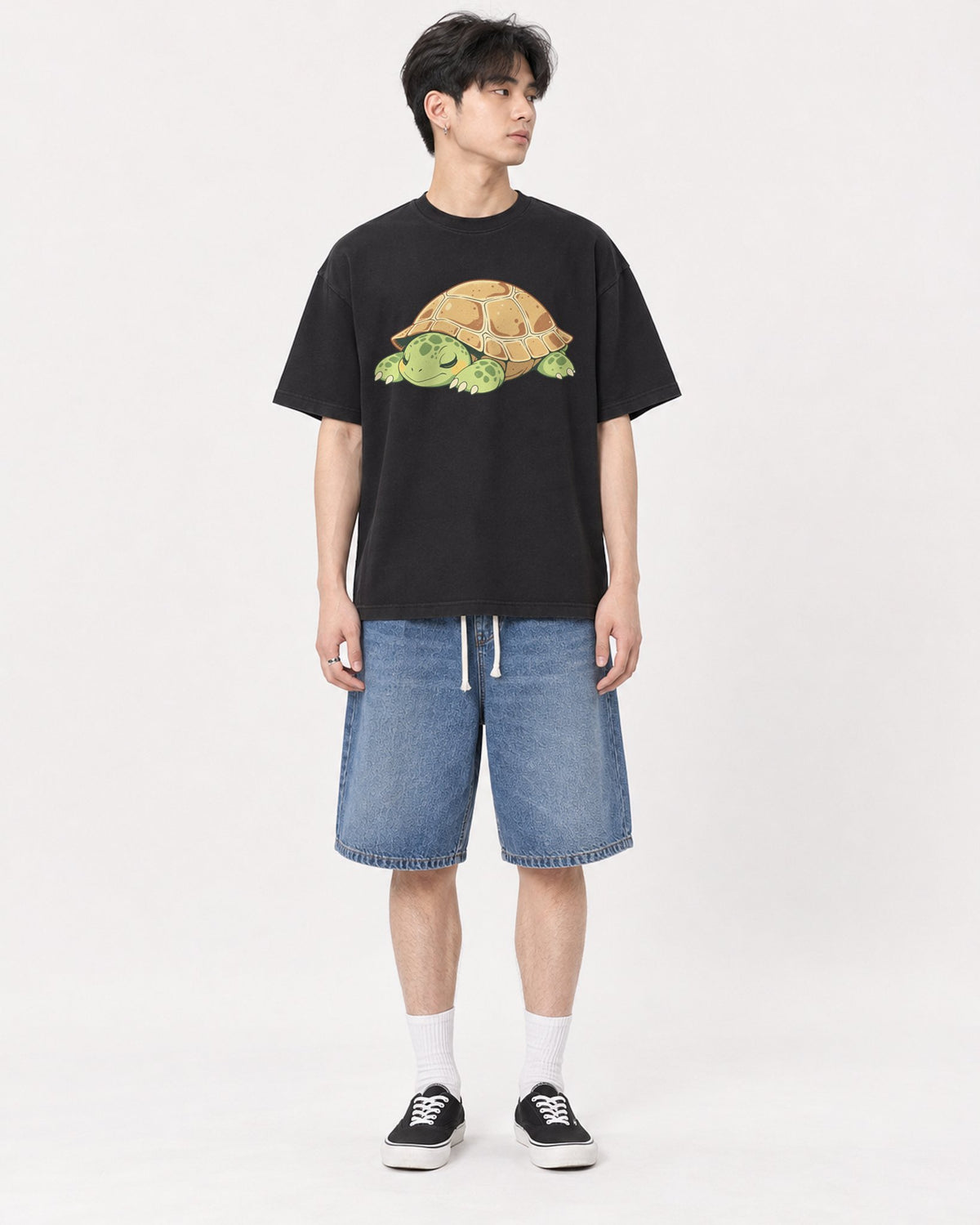 Mockup Boxy Heavyweight Tee Black male full-body 31
