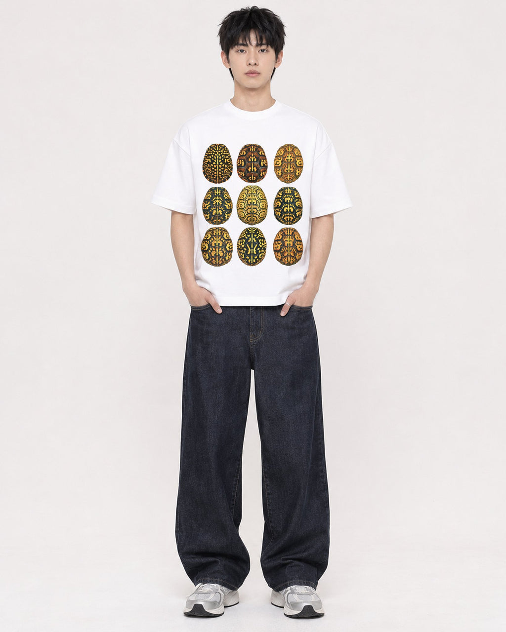 Mockup Boxy Heavyweight Tee White male full-body 01
