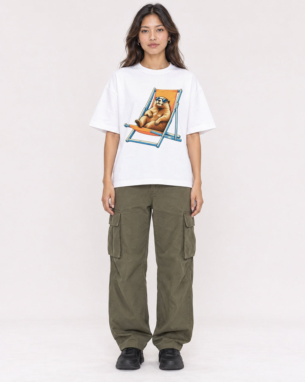 Mockup Boxy Heavyweight Tee White female full-body 02