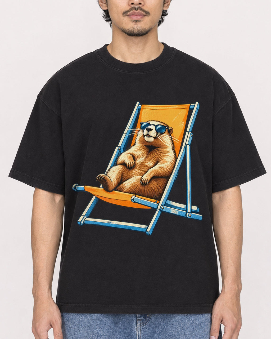 Mockup Boxy Heavyweight Tee Black male close-up 02