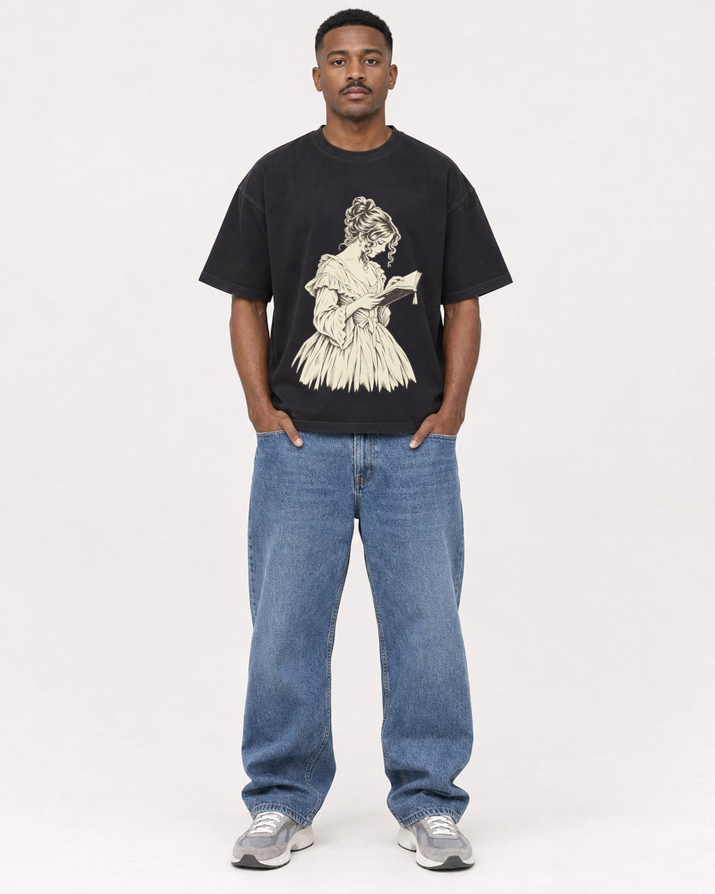 Mockup Boxy Heavyweight Tee Black male full-body 14