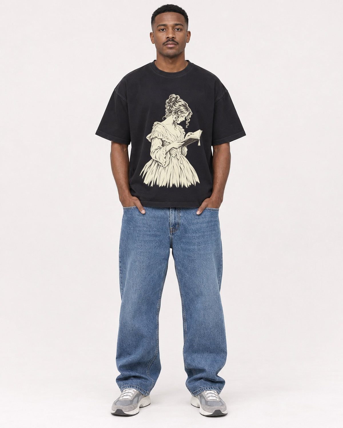 Mockup Boxy Heavyweight Tee Black male full-body 14