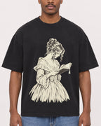 Mockup Boxy Heavyweight Tee Black male close-up 14