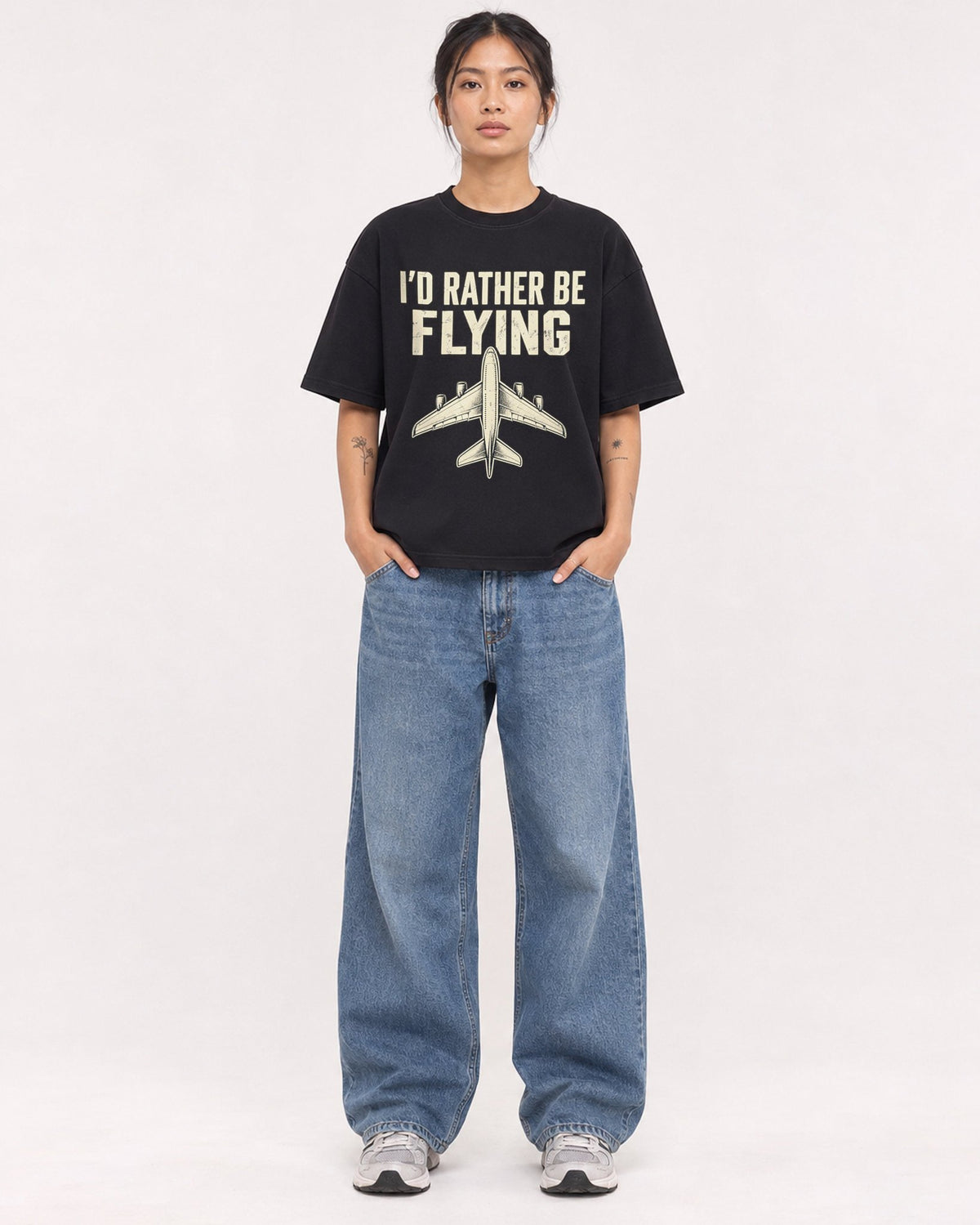 Mockup Boxy Heavyweight Tee Black female full-body 12