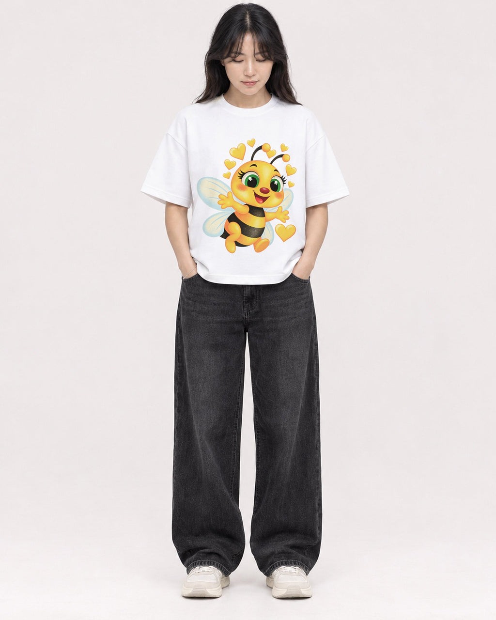 Mockup Boxy Heavyweight Tee White female full-body 13