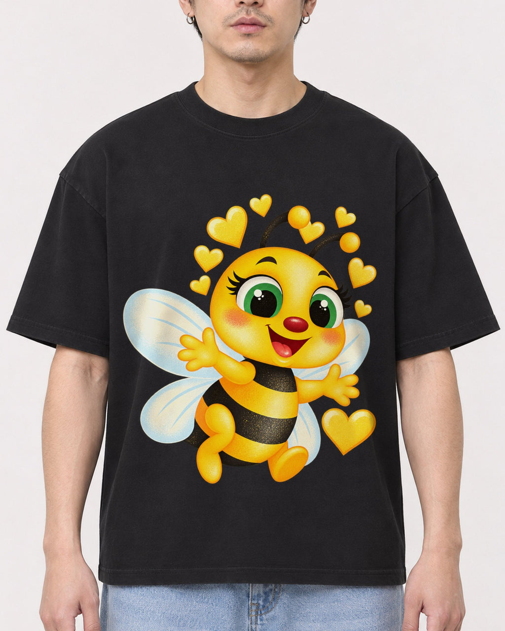 Mockup Boxy Heavyweight Tee Black male close-up 13