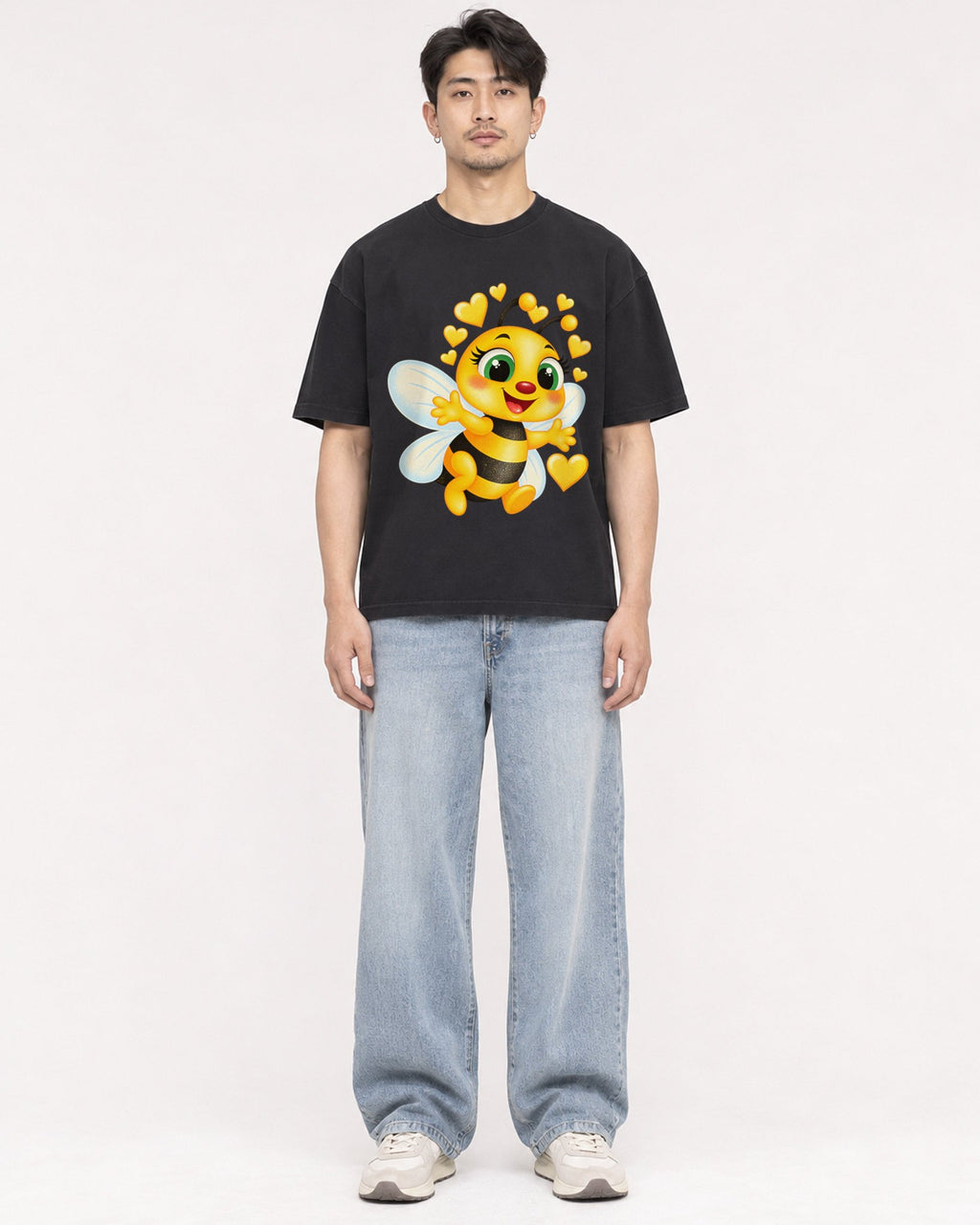 Mockup Boxy Heavyweight Tee Black male full-body 13