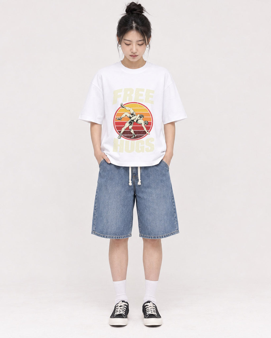 Mockup Boxy Heavyweight Tee White female full-body 41